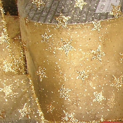 The Ribbon People Sheer Metallic Gold Glitter Stars Wired Craft Ribbon 6" x 20 Yards