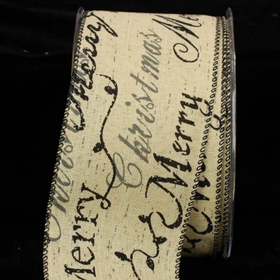 The Ribbon People Black and Creamy Ivory Holiday Script Wired Craft Ribbon 2.5" x 40 Yards