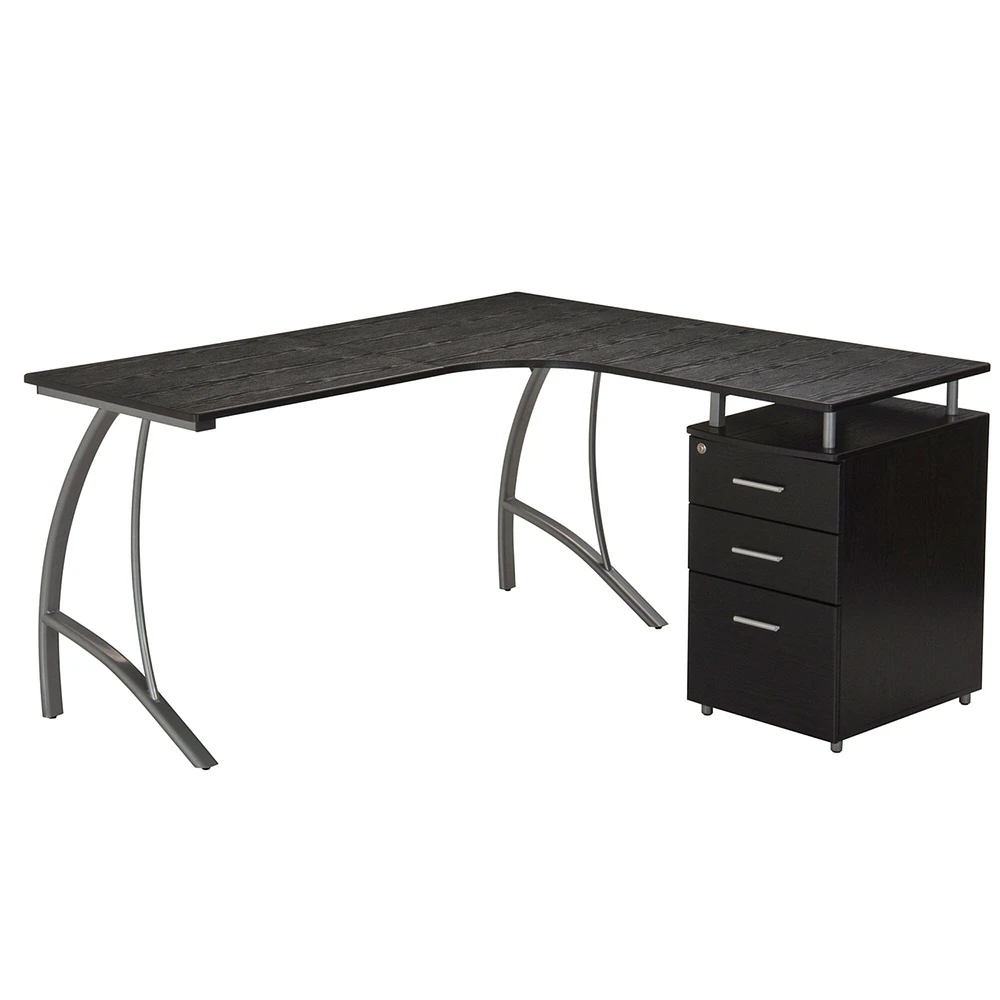 Techni Office Solutions 59" Espresso Brown Unique Techni Mobili Modern L-Shaped Computer Desk with Cabinet and Storage