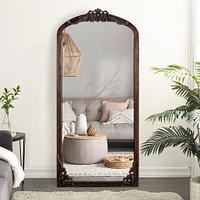 Arched Full Length Mirror Vintage Carved Mirror Solid Wood Frame Wall Mirror for Home Decor Bathroom Entryways