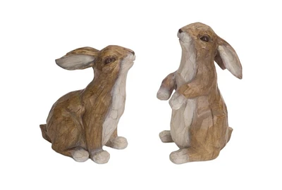 Diva At Home Set of 2 Brown and White Distressed Finish Rabbit Figurines 11”