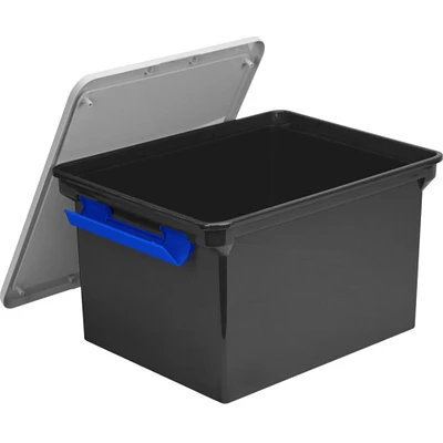 Storage File Tote with Locking Handles, Black/Silver