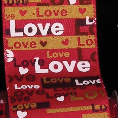 The Ribbon People Red and White "Love" Printed Wired Craft Ribbon 2.5" x 20 Yards