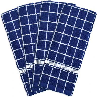 CC Home Furnishings Set of 4 Nautical Blue Solid Windowpane Dish Towels 26" x 16"