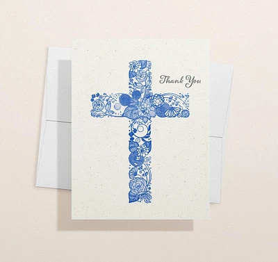 Christian Cross Thank You Card - 1, 12 or 24 Eco-Friendly Cards With Envelopes