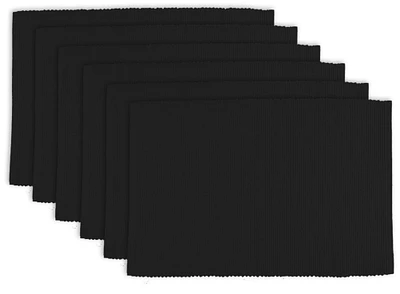 CC Home Furnishings Set of 6 Black Ribbed Placemats 19” x 13"
