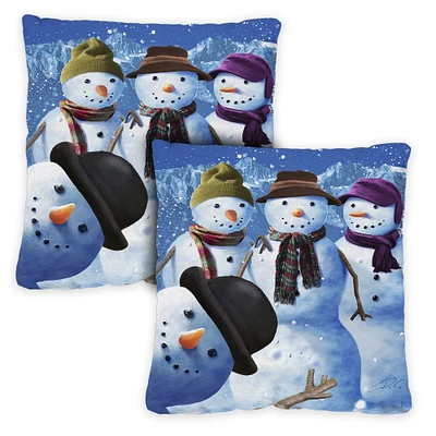 Toland Home Garden Set of 2 Snowman Photobomb Christmas Outdoor Patio Throw Pillow Covers 18”