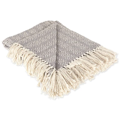 Contemporary Home Living Gray and White Diamond Knitted Fringed Throw Blanket 50" x 60"