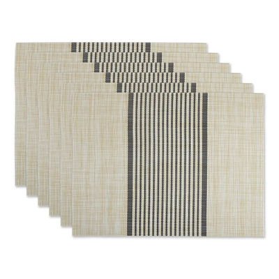 Contemporary Home Living Set of 6 Beige and Black Striped Rectangular Placemats 13" x 17.25"