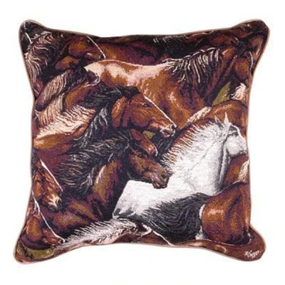 Simply Home 17" Brown and White Wild Running Mustang Horses Square Throw Pillow
