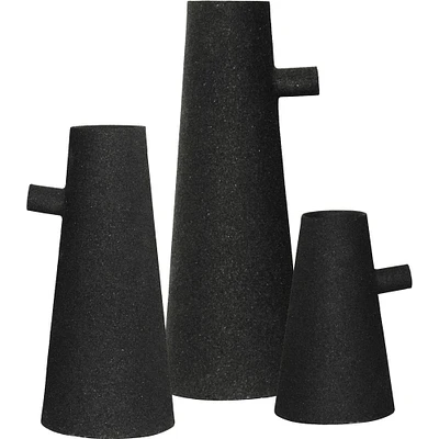 Signature Home Collection Set of 3 Matte Black Contemporary Textured Vases 10"