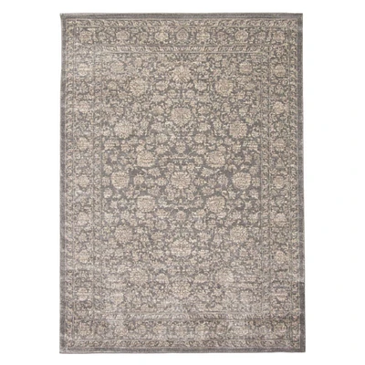 Chaudhary Living 5.25' x 7.25' Gray and Cream Bordered Floral Rectangular Area Throw Rug