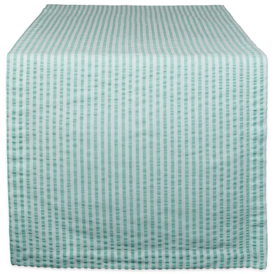 Contemporary Home Living 72" Aqua Blue and White Seersucker Striped Rectangular Table Runner