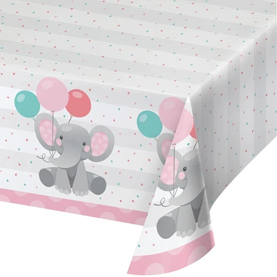 Party Central Pack of 6 Pink and Gray Disposable Elephants Girl Table Cloth 102"