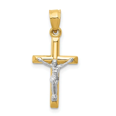 14K Two Tone Gold Hollow Crucifix Charm Pendant Jewelry 26 x 12 mm