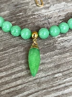 Angelite moonstone necklace with green jade pendant, gemstone beaded woman choker, green necklace, gift for woman, necklaces under 25