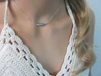Angelite Necklace in Sterling Silver, Dainty Choker