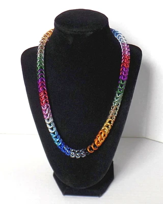 Rainbow chainmaille box chain necklace