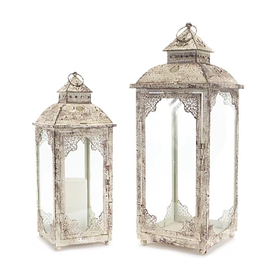 Melrose Set of 2 Distressed Hanging Candle Lanterns 22"