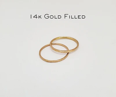 Ridiculously Simple 14K Gold Filled Stacking Band Ring - Thin Hammered Stack Ring, Simple Dainty Ring Band, Minimalist Gold Ring