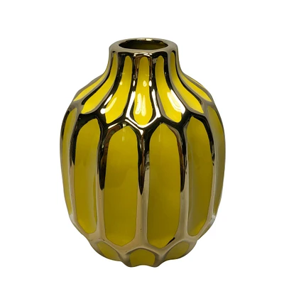 Kingston Living 8" Yellow and Gold Bud Shaped Table Vase