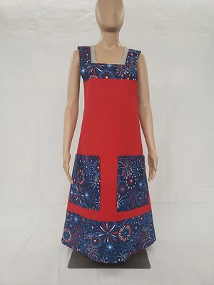 Americana on Red Canvas Cross Back Apron