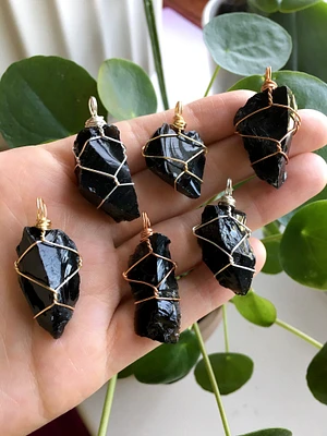 Obsidian Wire Wrapped Crystal Pendant