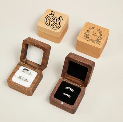 Custom Wedding Ring Box, Engraved Name Wooden Ring Box, Personalized Wedding Ring Bearer, Anniversary Gift