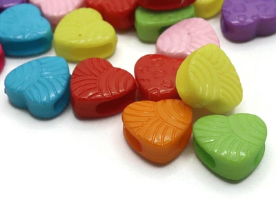 30 15mm Mixed Color Plastic Heart Large Hole Slide Beads
