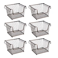 mDesign Stackable Storage Basket with Handles, 6 Pack