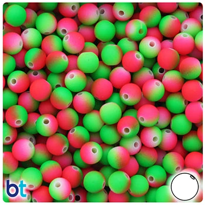 BeadTin Green & Red Neon Rubberized 8mm Round Plastic Craft Beads (175pcs)