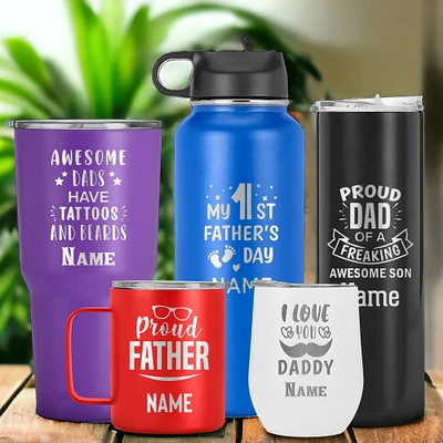 Custom Name Tumbler For Dad, First Father's Day Gift, Stainless Steel Travel Cup, New Dad Gift from Kid, Son, Daughter, Baby