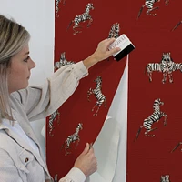 Tempaper & Co. x Novogratz Zebras In Love Red Peel and Stick Wallpaper