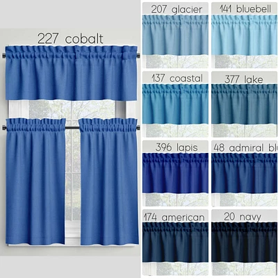 Solid Blue Valances Tiers Panels Cafe Curtains Light Medium Dark Navy USA Handmade Kitchen Bathroom Bedroom Cotton Window Treatments