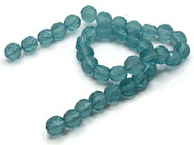 36 8mm Sky Blue Faceted Coin Flat Round Glass Beads