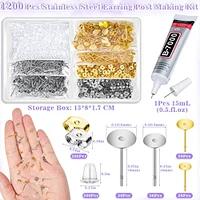 anezus Jewelry Glue with Earring Posts for Jewelry Making, 600pcs Stainless Steel Earring Posts and Backs Silver and Gold Earring Posts with Rubber Earring Backs for Earring Making Supplies