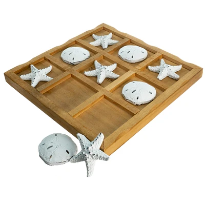 Starfish Tic Tac Toe Game - 9" x 9" - Beach Tic-Tac-Toe Game - White Starfish & Sand Dollars Coastal Beach House Coffee Table Game Board