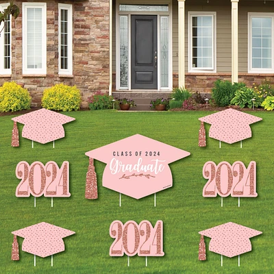 Big Dot of Happiness Rose Gold Class of 2024 Outdoor Decorations - Graduation Yard Signs - Set of 8