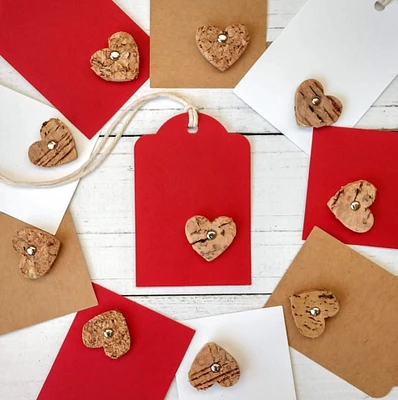 Wine Cork Heart Gift Tags for Valentine's Day, Wedding, Anniversary and Birthday Parties, Set of 10