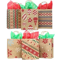 JOYIN 24 Christmas Kraft Gift Bags for Holiday Paper Gift Bags, Christmas Goody Bags, Xmas Gift Bags, Classrooms and Party Favors (9 x 7.3 x 3.3 ")
