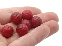 30 11mm Round Red Textured Vintage Plastic Beads