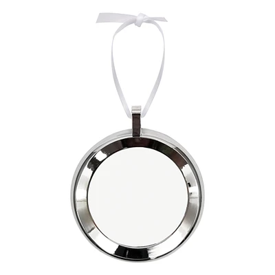 Unisub Sublimation Ornament Blank with Silver Frame Round Circle With Ribbon For Heat Press Personalized Christmas Christmas Sublimation Ornament - 3"