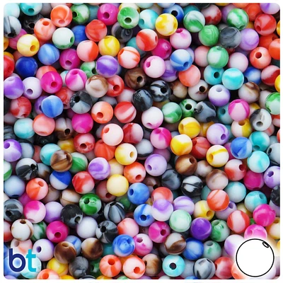 BeadTin Marbled Mix 6mm Round Plastic Craft Beads (300pcs)
