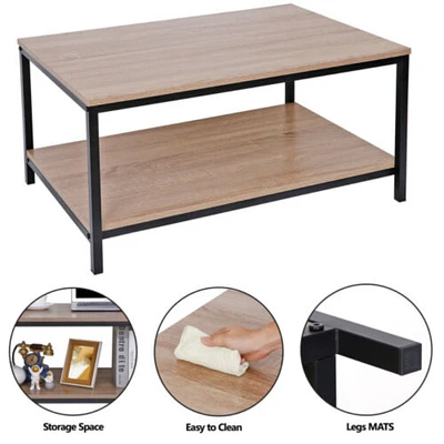 Retro Style Wooden Coffee Table with Storage Drawer and Metal Feet