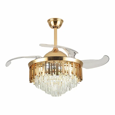 Kitcheniva LED Chandelier With Remote Control Dimmable Retractable Ceiling Fan Light Lamp 42"