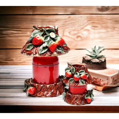 kevinsgiftshoppe Ceramic Large Strawberry Candle Holder Shade and Base, Home Dcor, Gift for Her, Gift for Mom, Kitchen Dcor, Farmhouse