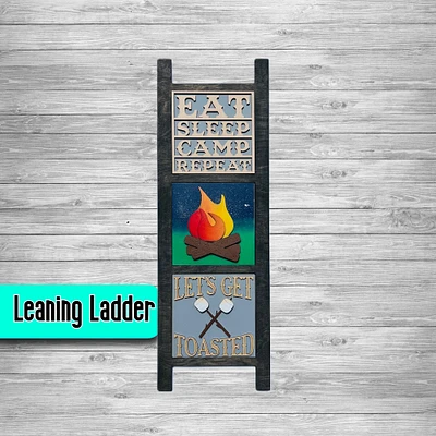 Camping Interchangeable Leaning Ladder Set | 3 Tiered Leaning Ladder | Sign Leaner Interchangeable | 3 Tiled Sign | Handcrafted Cute Smores