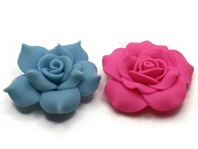 2 2 Inch Pink and Blue Flower Polymer Clay Beads