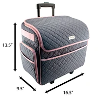 Deluxe Rolling Sewing Case, Pink & Grey