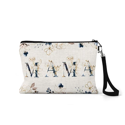 Blue Mama Floral Makeup Bag - Mother's Day Gift, Cosmetic Bag, Zipper Bag - Travel Pouch